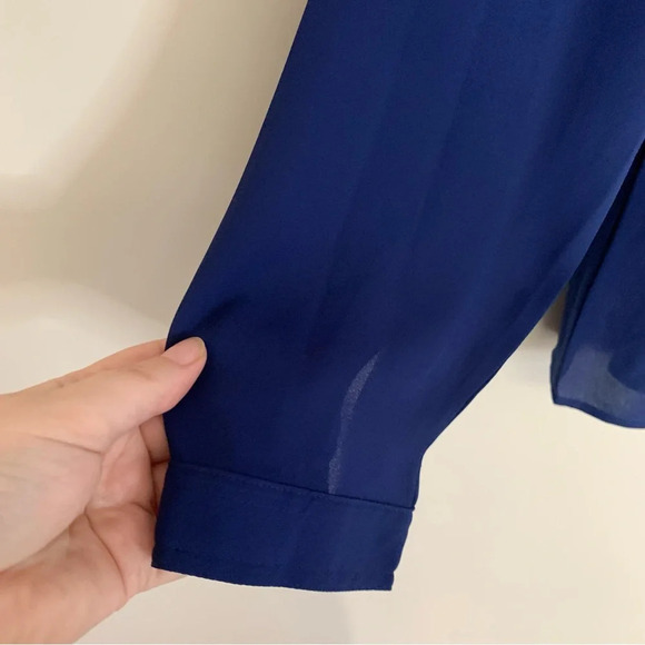 Ann Taylor Loft Navy Blue Long Button Front Sleeve  Blouse M - Picture 5 of 10